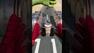 Funny Cars Surviving Six Bollards, Hulk's Fist & Spider-Man's Hands | BeamNG.Drive