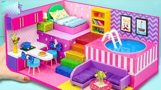 Mainan Anak-anak Buatan Tangan DIY Miniatur Rumah Membangun Kolam Renang Bulat Kamar Tidur Dapur Rua