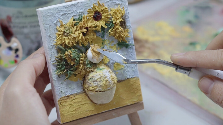 [Melukis] Lukisan minyak bunga matahari stereoskopik super mini