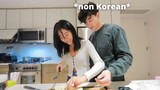 Making a Korean Recipe but I instruct ONLY in Korean to My Friend