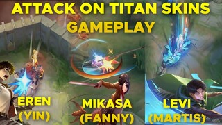 ATTACK ON TITAN SKINS GAMEPLAY,LAS MEJORES SKINS QUE VERAN TUS OJOS 😱 | MOBILE LEGENDS ESPAÑOL