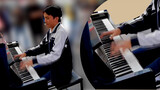 A boy covers " A Song of Ice and Fire" with piano in the street