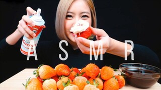 ASMR กินสตอเบอรี่เกาหลี + วิปครีม | ASMR STRAWBERRIES WITH CHOCOLATE SAUCE & WHIPPED CREAM | ASMR딸기