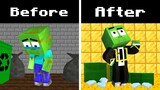 Monster School: Before vs After Baby Zombie Life - Sad Story  | Minecraft Animation