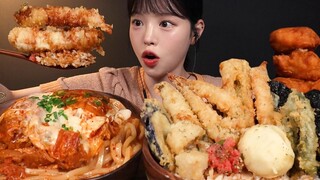 SUB)바삭바삭 대왕 텐동에 김치나베돈까스 먹방! 꿀조합 리얼사운드 Tendon & Kimchi Katsu Udon Mukbang Asmr