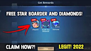 FREE! HOW TO GET STAR BOARDER AND SKIN + DIAMONDS DAILY! LEGIT! (CLAIM FREE!) | MOBILE LEGENDS 2022