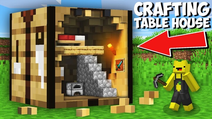 How to LIVING INSIDE A CRAFTING TABLE in Minecraft ? SECRET HOUSE INSIDE BLOCK !