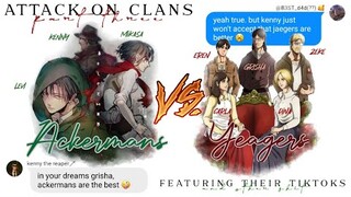 attack on clans; ackermans vs. yeagers pt. 3 | levi, eren & zeke's tiktoks... EXPOSED [aot]