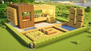 How to build luxury wooden modern house in Minecraft | Minecraft house tutorial | Minecraft house