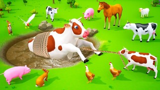 Big Cow Rescue from Mud - Funny Animals Videos | Cow Cartoons 3D | Funny Cows Videos