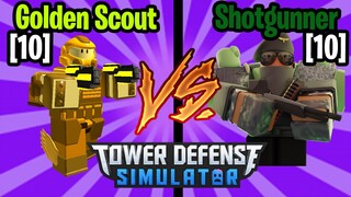 [10] Golden Scout vs [10] Shotgunner WATCH UNTIL THE END! | Tower Defense Simulator | ROBLOX