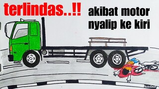 Kecelakaan Akibat Motor Nyalip Mobil Truk Ke Kiri | Menggambar Mobil Truk Tutorial Indonesia