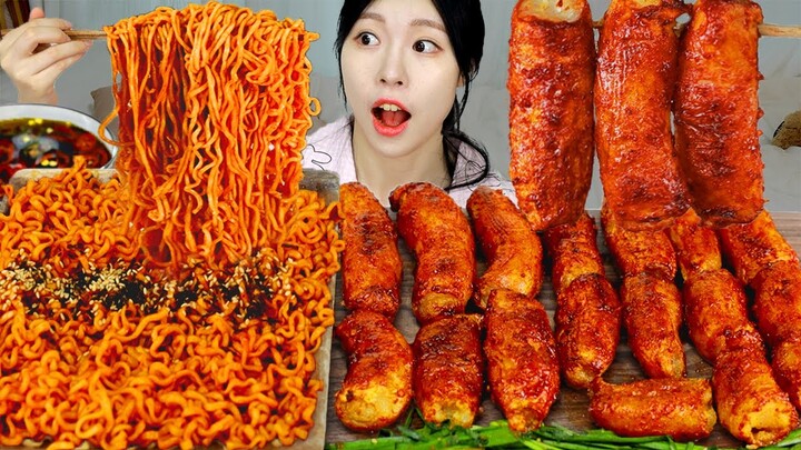 ASMR MUKBANG| 직접 만든 불닭볶음면 통대창 먹방 & 레시피 FRIED TRIPES AND FIRE NOODLES EATING