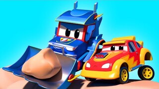 Video truk untuk anak-anak - Ekskavator menyebabkan jatuh - Truk Super di Kota Mobil!