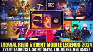 BOCORAN JADWAL RILIS 5 EVENT MOBILE LEGENDS 2024! EVENT EXORCIST, JJK, KOF 97, NEOBEAST, SAINT SEIYA