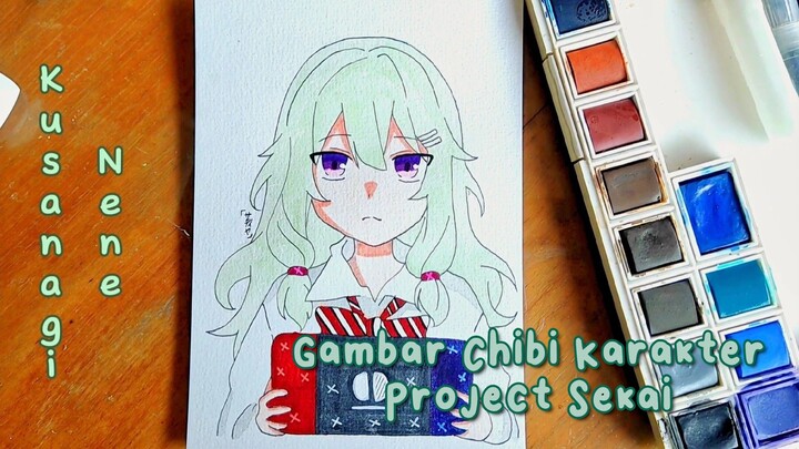 Gambar Chibi Kusanagi Nene dari Project Sekai dengan Colouring Simpel