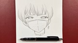 Easy anime drawing | how to draw anime girl wearing face mask step-by-step