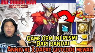 WOW! GAME ONE PUNCH MAN ROAD TO HERO 2.0 ANNIV KE 3 DAPAT 1GIFTCODE MANTAP DAN INI RESMI DARI BANDAI