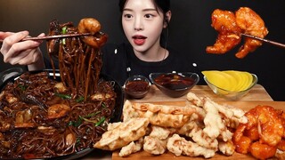 SUB)중식 특집! 꾸덕촉촉 쟁반짜장에 옛날탕수육 군만두 먹방! 칠리새우까지🍤 짜장면 꿀조합 리얼사운드 Jajangmyeon mukbang Asmr