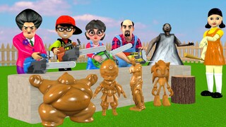 Scary Teacher 3D vs Squid Game Wooden Sawing Become Character 5 Times Challenge Nick and Miss T Win