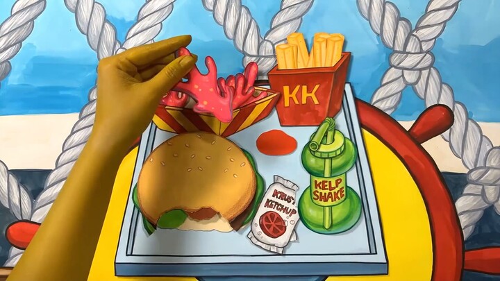 【paperdiy】Jika saya menjadi Spongebob dan membuat burger di Krusty Krab🍔! |. ASMR permainan kertas d