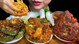 MUKBANG EATING||THAI STEAM FISH WITH TOMATO CURRY, BUTTER PRAWN CURRY, FRIED EGGPLANT
