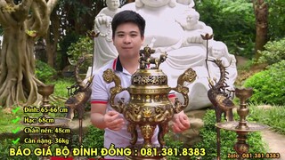 Bộ đỉnh đồng hun cổ chân nến đăng đôi trên ban thờ