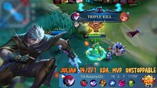 Julian MVP 14/2/7 KDA Unstoppable 👍👍 | The Best Gameplay Julian, Best Build and Emblem Julian