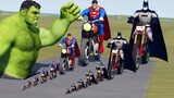 Big & Small Superman on a Motorcycle vs Big & Small Batman on a Motorcycle vs HULK | BeamNG.Drive