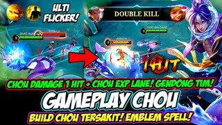 CHOU DAMAGE + CHOU ULTI FLICKER❗EMBLEM & BUILD CHOU TERSAKIT 2023❗TUTORIAL & GAMEPLAY CHOU MONTAGE