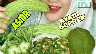 ASMR |AYAM GEPREK CABE HIJAU | LALAPAN MENTAH || MAKAN PARE MENTAH |COLLAB WITH FLA ASMR |INDONESIA