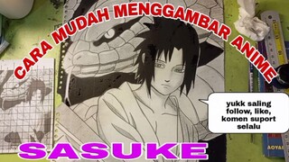 cara mudah menggambar anime Naruto karakter sasuke