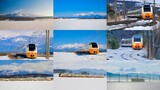 [4K] 冬の鳥海山を背景に雪原を走る羽越本線の鉄道絶景