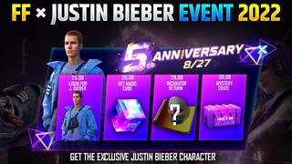 JUSTIN BIEBER EVENT | 5th ANNIVERSARY EVENT 2022 FREEFIRE | FF MAX NEW EVENT 🤩 | FF X JUSTIN BIEBER