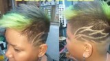 HAIRCUT with SHAVE ART and HAIR COLOR ASH GREY with NEON GREEN
