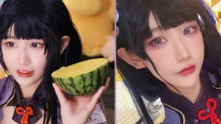 [Teacher Meow coaxes me to sleep][ Genshin Impact COS] General Raiden eats melon to help sleep丨I heard that the sound of a spoon digging a watermelon is very decompressing (｡ì _ í｡)
