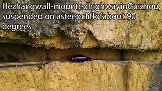 Aerial China:Hezhang wall-mounted highway in Guizhou, suspended on a steep cliff of about 90 degrees