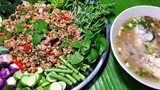 กับข้าวกับปลาโอ ลาบปลาตะเพียน ต้มขมอ่ำหล่ำ spicy minced fish salad