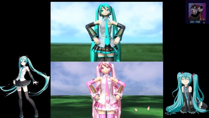 hatsune miku & sakura miku side-by-side Ievan Polkka MV Dance