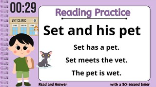 BASIC READING for KIDS I SET AND HIS PET I Timed reading I with Teacher Jake