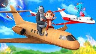 Funny Animals Wooden Airplane Race in Forest | 3D Farm Animals Cartoons Comedy Fun Videos in Jungle