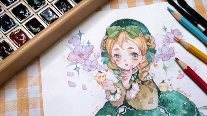 Daily Life|Watercolor Painting|Draw a Cute Girl - Bilibili