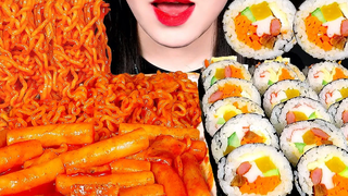 ASMR มุกบัง เค้กข้าวรสเผ็ด RABOKKI GIMBAP โฮมเมดราบอกกิ กิมบับ มุกแบง สูตรอาหารประกอบอาหาร