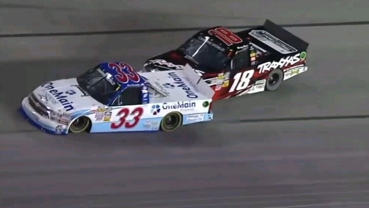 Kyle Busch wrecks Ron hornaday during a caution