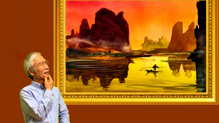 Lukisan cat air Kakek Shibasaki - "Pemandangan Guilin"