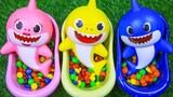 用彩虹糖果给三条鲨鱼宝宝洗澡