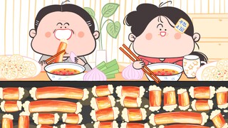 -Yoki Family Animation Series｜My dad and I’s immersive grilled beef intestines with cold lotus root 