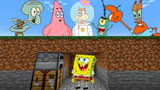 Minecraft Speedrunner SpongeBob VS 5 Hunters (Spongebob Animation Meme)