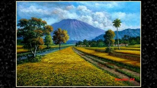 Melukis - Menggambar Pemandangan Sawah Dengan Akrilik / Pemandangan Alam Indonesia Indah