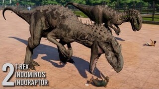 Jurassic World Evolution - 2 T-Rex 2 Indominus Rex & 2 Indoraptor Breakout & Fight! (1080p 60FPS)